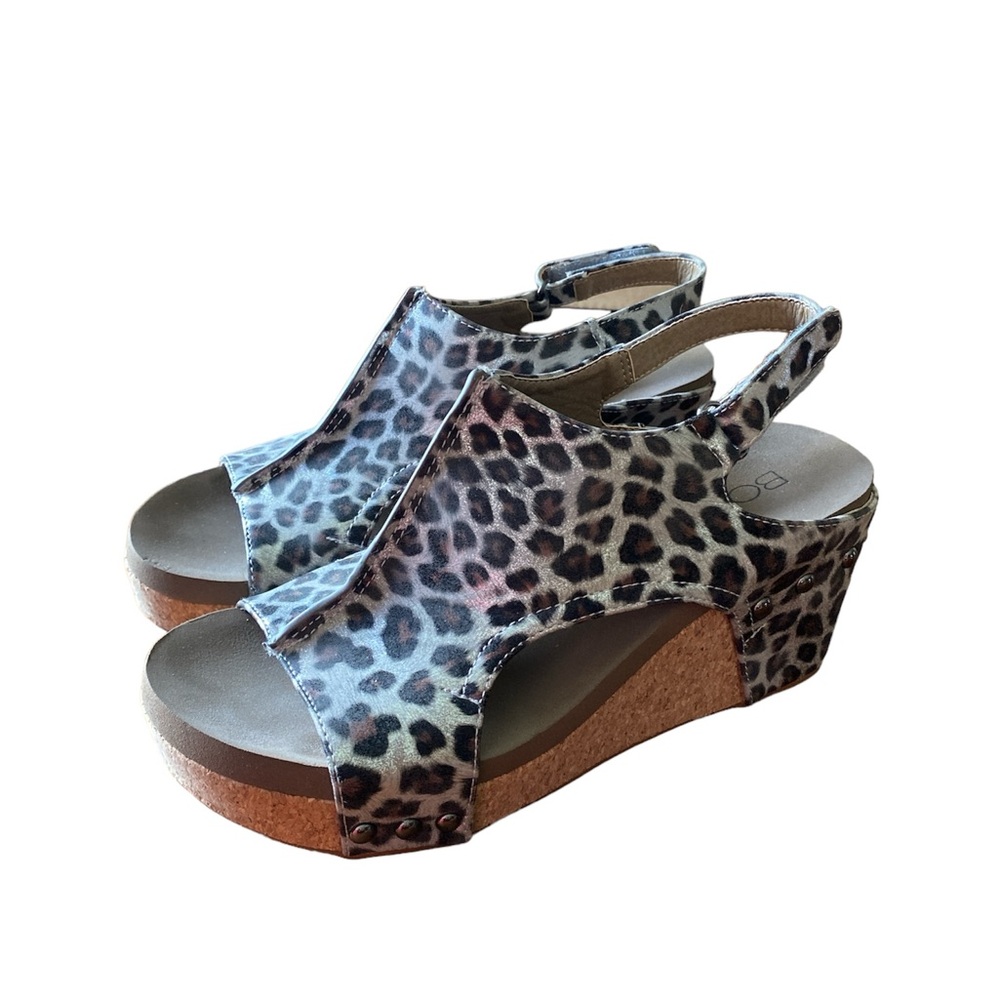 Corkys Carley size 7 Leopard Cheetah Wedge Chunky Shimmer